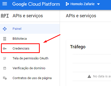 Clique na guia credenciais